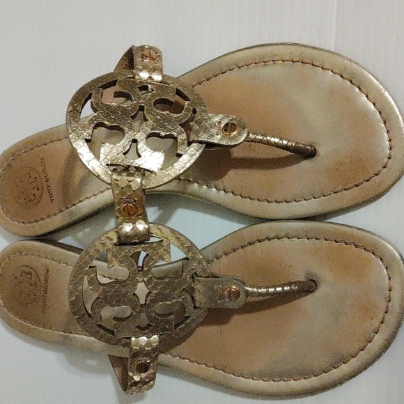 Tory Burch Metallic Gold Tumbled Miller Sandals Size 10 - Picture 5 of 11